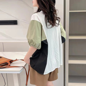 Áo T-shirt ngắn tay cổ tròn phối mảng màu - NU9909