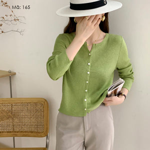 Áo khoác len tăm cardigan dài tay cổ tròn xẻ V - A164
