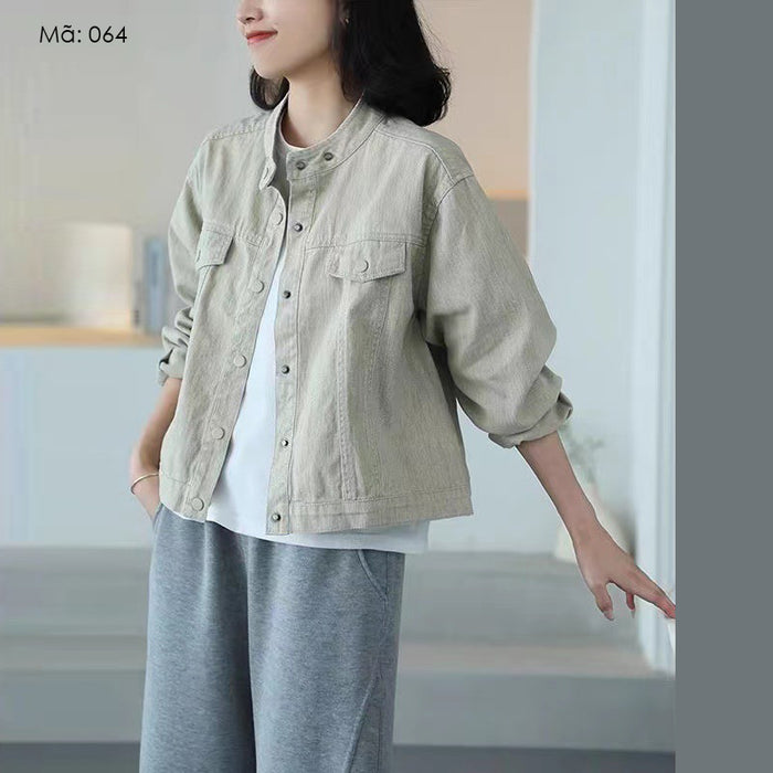 Áo khoác denim dài tay cổ đứng - A063