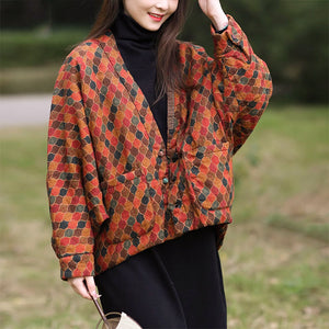 Áo khoác retro dài tay cổ V hoa văn đuôi công - NU9391