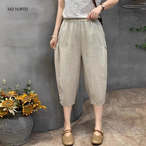 Quần baggy linen lửng lưng thun hai túi chéo chỉ nổi - NU8932