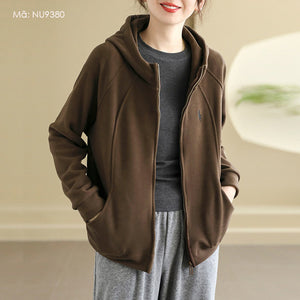 Áo khoác nỉ dài tay có mũ đơn sắc  - NU9380