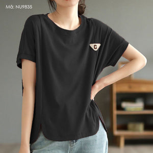 Áo T-shirt ngắn tay cổ tròn đính C - NU9834