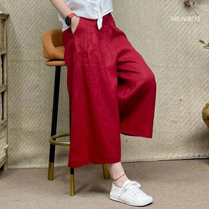 Quần baggy linen lưng thun xếp ly ống rộng đơn sắc - NU8712