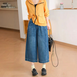 Quần baggy denim lửng lưng thun dây rút ống rộng - Q239