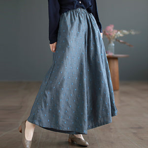 Quần baggy linen lưng ống rộng thêu hoa văn - NU8696