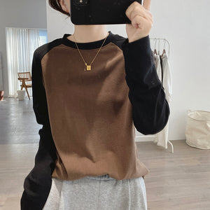 Áo T-shirt dài tay phối lệch màu cổ tròn - NU9582