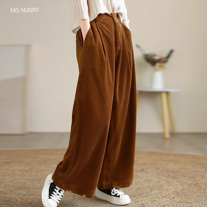 Quần baggy nhung lưng thun khóa kéo hai túi chéo - NU9296