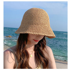 Mũ cói móc tay retro vành rộng đơn sắc - M013