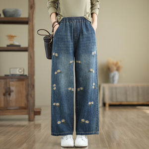 Quần baggy denim thêu hoa - Q296
