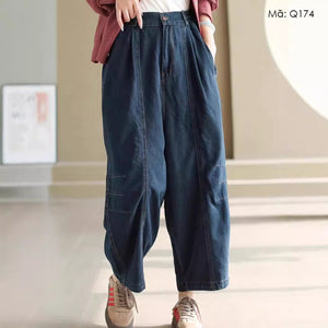 Quần baggy denim lưng thun khuy cài hai túi chéo - Q173