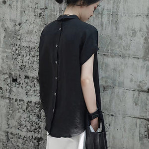 Áo sơ mi linen sát nách vạt mulet khuy cài sau cổ pipi - NU9809