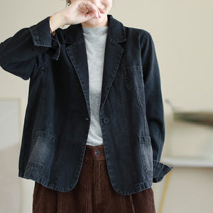 Áo khoác denim dài tay cổ vest một khuy - NU9223
