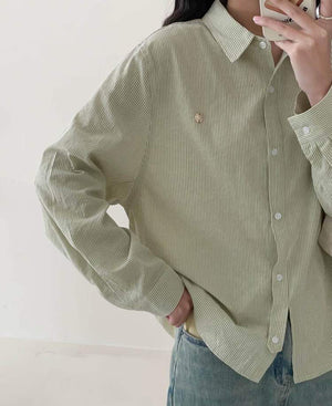 Áo sơ mi linen dài tay cổ đức kẻ sọc form dài - NU9728