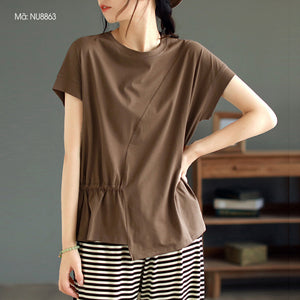 Áo T-shirt ngắn tay cổ tròn bo eo dây rút - NU8862