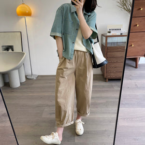 Áo sơ mi denim ngắn tay cổ thủy thủ hai túi vuông - NU8823
