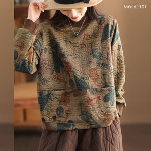 Áo T-shirt in hoa văn retro - A1100