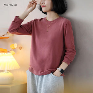 Áo T-shirt dài tay cổ tròn tròn đơn một màu - NU9132