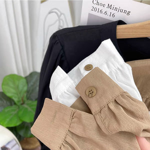 Áo sơ mi linen dài tay bồng cổ đứng  - A696