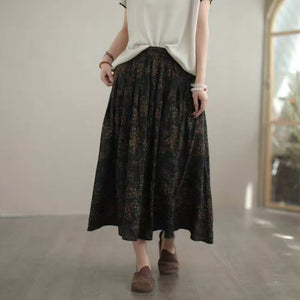 Chân váy linen in hoa nhí retro - V108