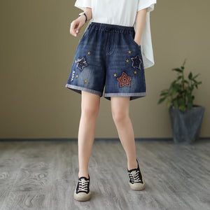 Quần sooc denim lưng thun thêu những ngôi sao - NU8955