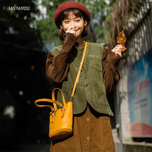 Áo khoác nhung gile sát nách cổ tròn túi vuông đai sau - NU9251