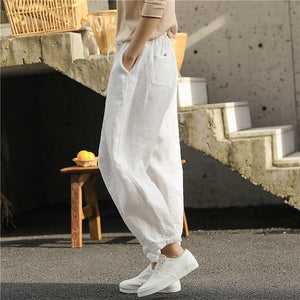 Quần baggy linen lưng thun dây rút một màu - NU8358