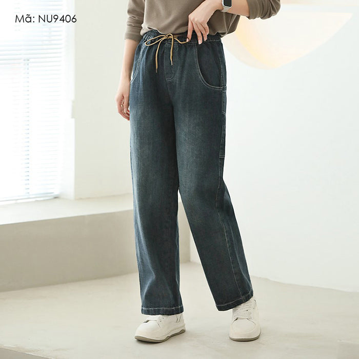 Quần baggy denim basic lưng thun dây rút túi sau lớn - NU9406