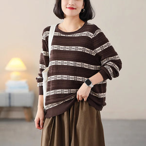Áo len dệt kim dài tay cổ tròn kẻ sọc - NU91281