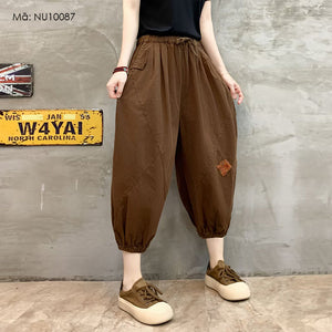 Quần baggy lửng lưng thun may xếp miếng vá - NU10086