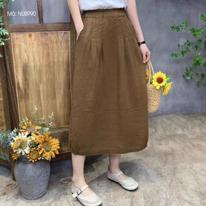 Chân váy linen lưng thun hai túi chéo đơn sắc - NU8989
