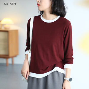 Áo T-shirt dài tay cổ tròn kiểu hai lớp - A175