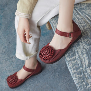 Giày da morigirl retro đế thấp đính hoa xoắn ốc - OD2286
