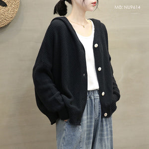 Áo khoác cardigan len đan dài tay có mũ khuy cài - NU9613