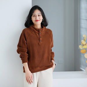 Áo T-shirt nỉ dài tay cổ đứng khuy bấm - NU9463