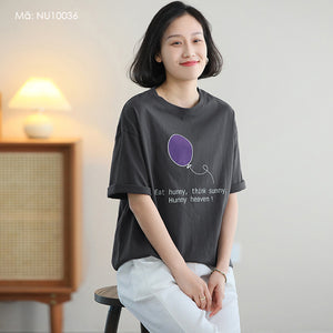 Áo T-shirt ngắn tay cổ tròn form dài in quả bóng - NU10035