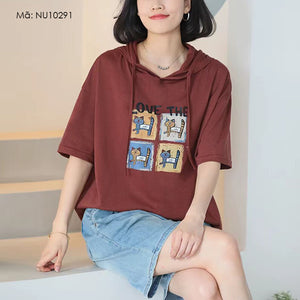 Áo hoodies ngắn tay in những chú mèo - NU10290
