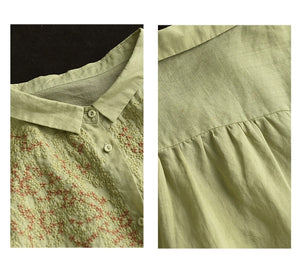 Áo sơ mi linen dài tay cổ pipi thêu những ngôi sao - NU9733