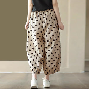 Quần baggy linen lưng thun ống xếp ly chấm bi - NU8971