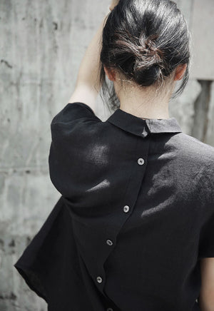 Áo sơ mi linen sát nách vạt mulet khuy cài sau cổ pipi - NU9809