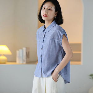 Áo sơ mi linen sát nách cổ đức kẻ sọc - NU10247