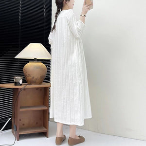 Đầm liền linen sơ mi tay lửng cổ tròn - NU10102