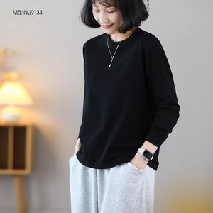 Áo T-shirt dài tay cổ tròn tròn đơn một màu - NU9132