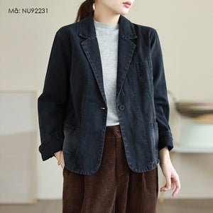 Áo khoác denim dài tay cổ vest một khuy - NU9223