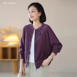 Áo khoác bóng chày nỉ dài tay một màu khóa kéo - NU9479