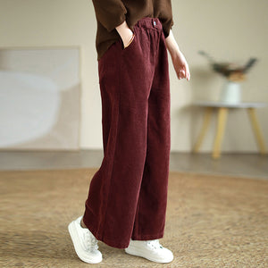 Quần baggy nhung tăm lưng thun một khuy cài ống rộng - NU9407