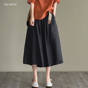 Quần baggy lửng linen lưng thun ống rộng kèm thắt lưng - NU8763