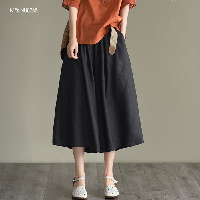 Quần baggy lửng linen lưng thun ống rộng kèm thắt lưng - NU8763