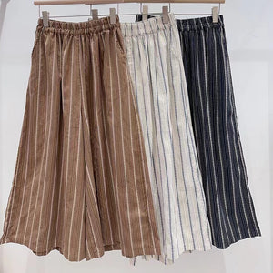 Quần baggy linen lưng thun ống rộng kẻ sọc quả trám - NU10161