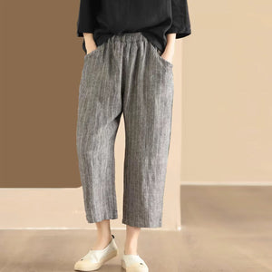 Quần baggy linen lửng kẻ sọc caro hai túi chéo - Q178